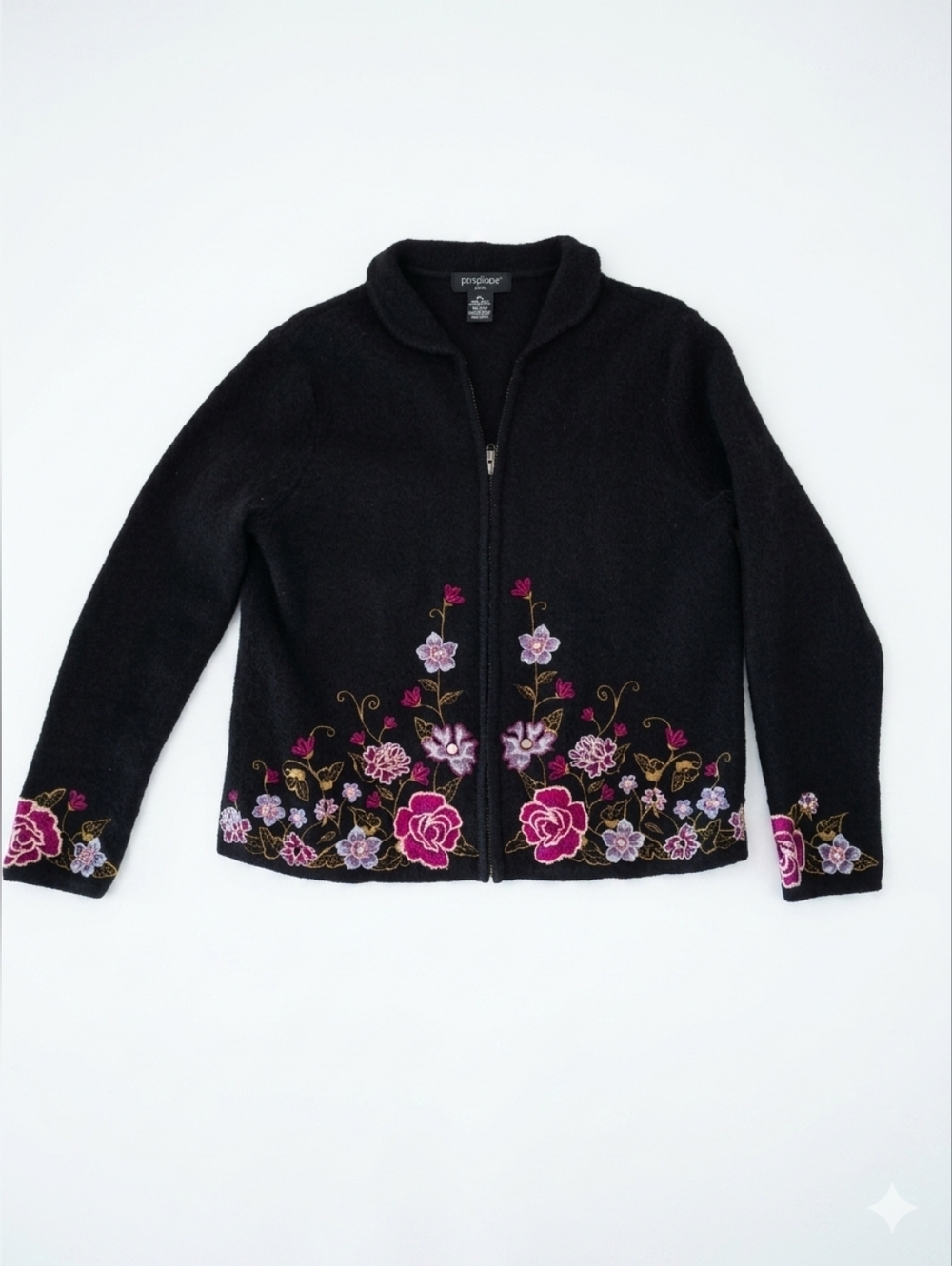 Paraphrase 100% Wool Embroidered Floral Jacket Made in UK Petite L Y2K